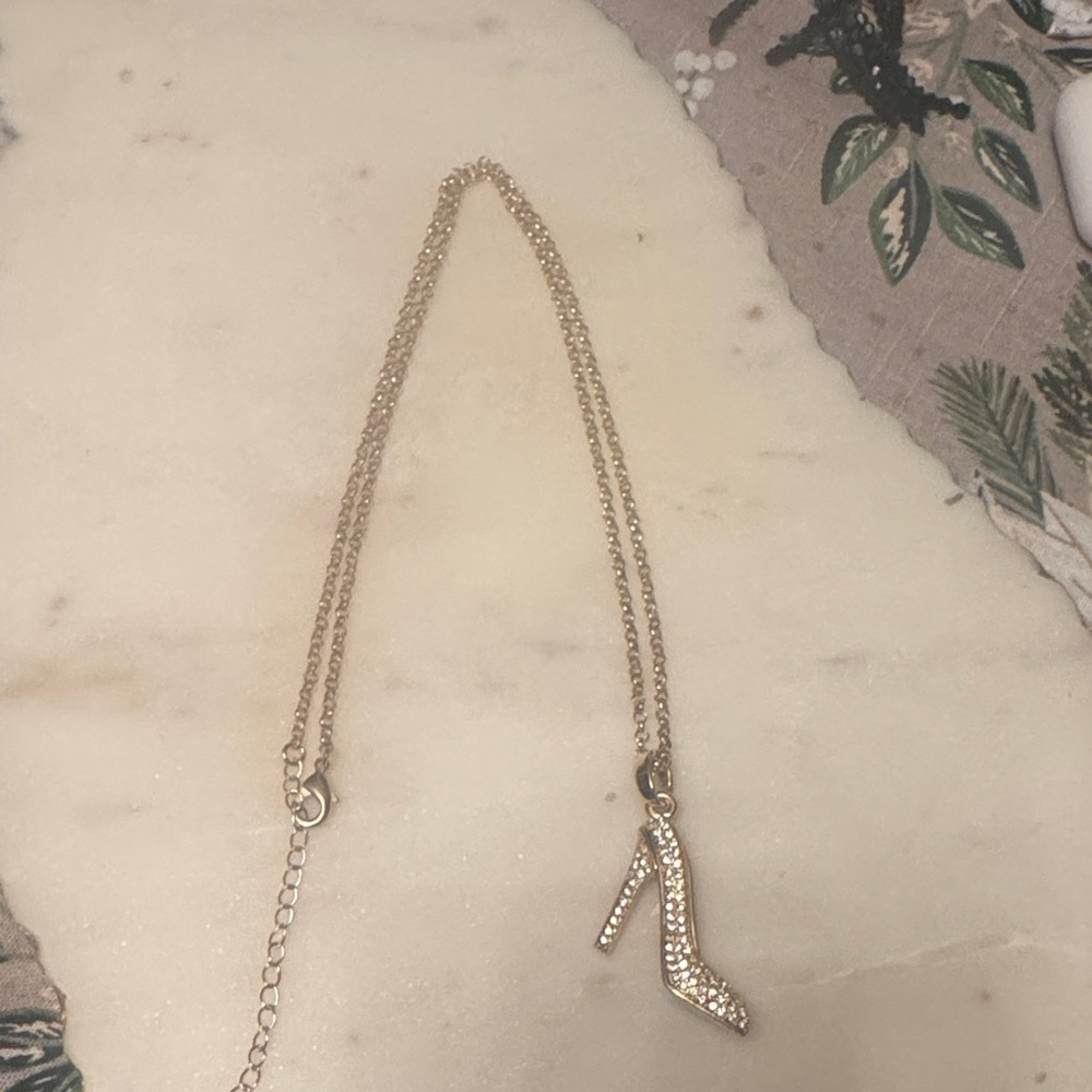 Gold High Heel Swarovski Crystal Pendant Necklace - Picture 2 of 5